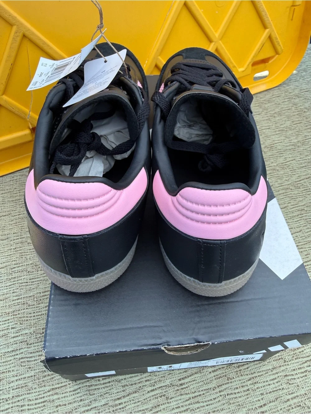 adidas Samba Mens Black with Pink Stripes Sneakers